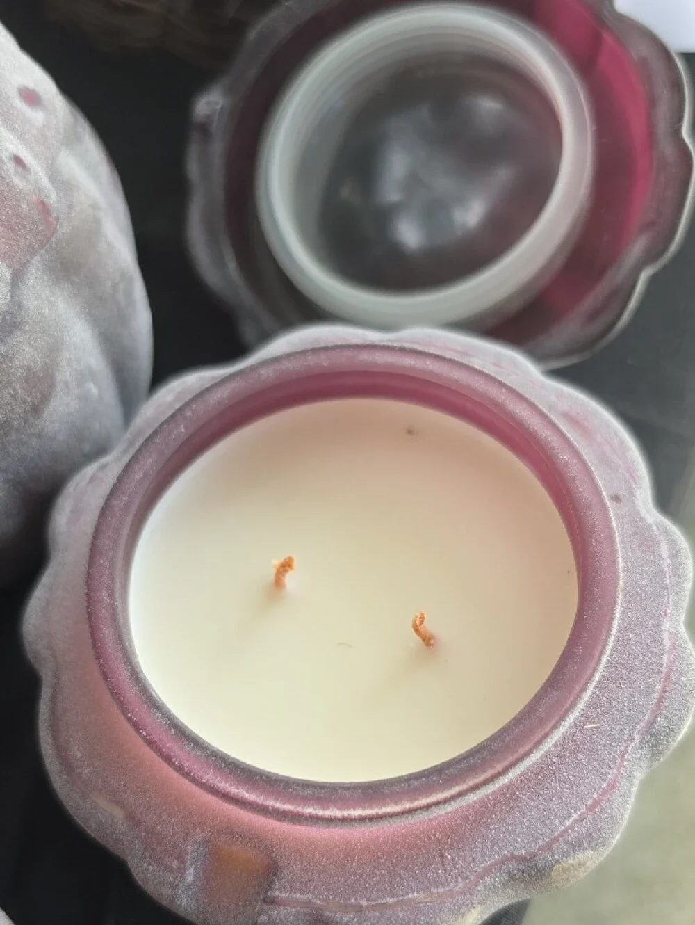 Gray Velvet Pumpkin Candle with Suede Bow